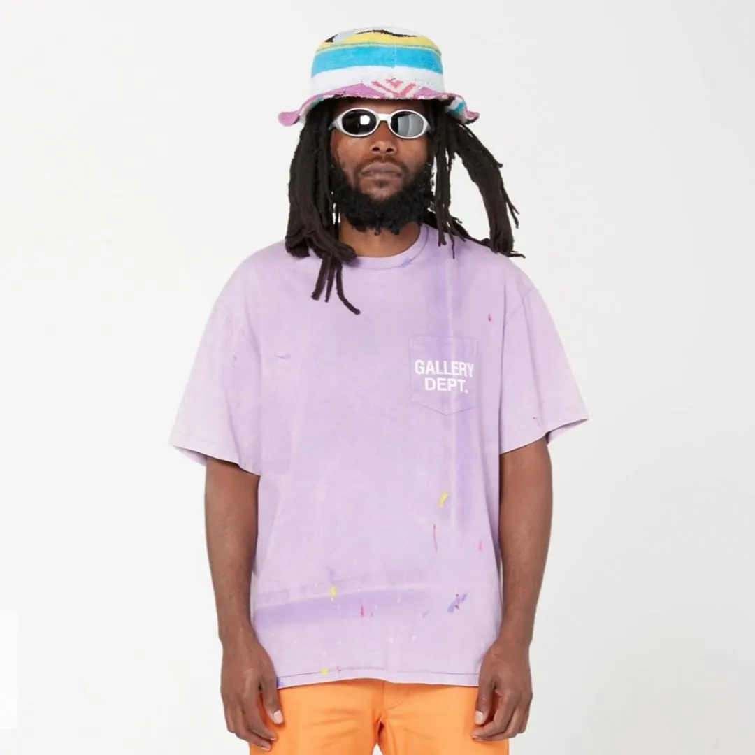 New models in stock! GALLERY DEPT VINTAGE LOGO PAINTED TEE PURPLE Purple ink splashed distressed short sleeves Retro English pocket TEE Purple S-XL Ready-to-wear dyeing Fried salt distressing Hand-sewn plaster bone Very heavy industry Manufacturing dark and light fading technology Hand-splashed ink graffiti Genuine acrylic material